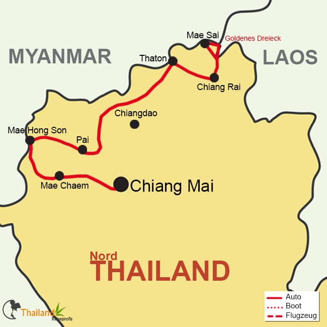 Karte Nordthailand Rundreise