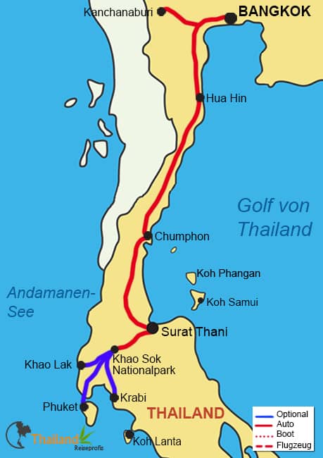 Ihre Reise von Bangkok in den Süden